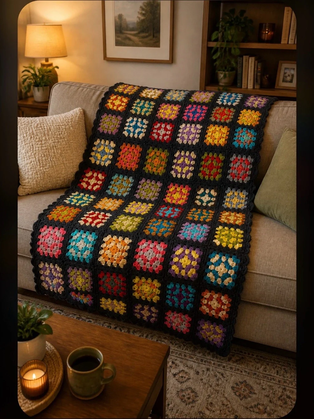 Granny Square Handmade Afghan. 67X26
